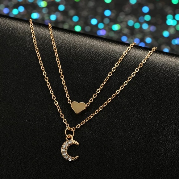 Gold Filled Heart CZ Moon Necklace - Picture 2 of 2